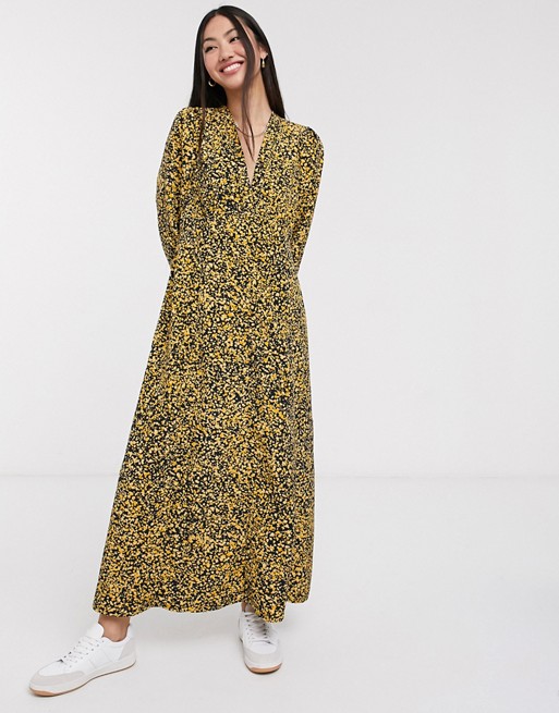 Selected Femme maxi dress in yellow ditsy floral