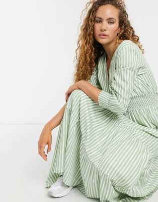 green and white smock dress