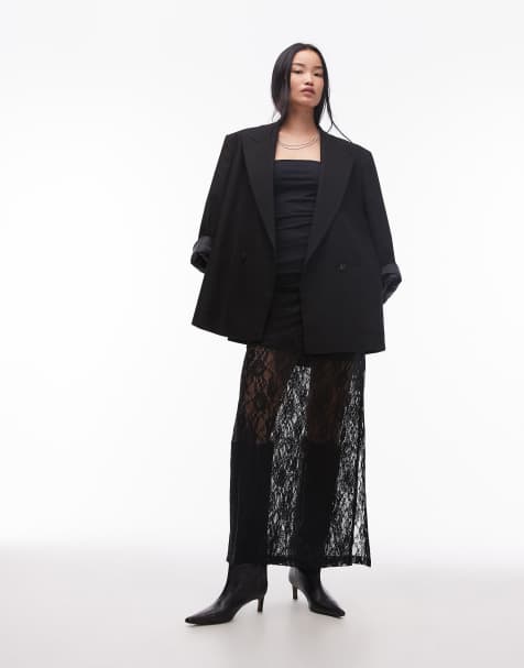 Selected Femme – Maxirock aus Spitze in Schwarz mit Schlitz - view 1