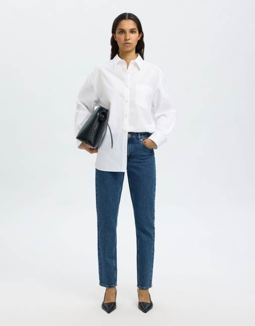 Selected Femme – Mellanblå, avsmalnande jeans i slim fit , 2 av 6