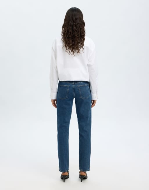 Selected Femme – Mellanblå, avsmalnande jeans i slim fit , 3 av 6