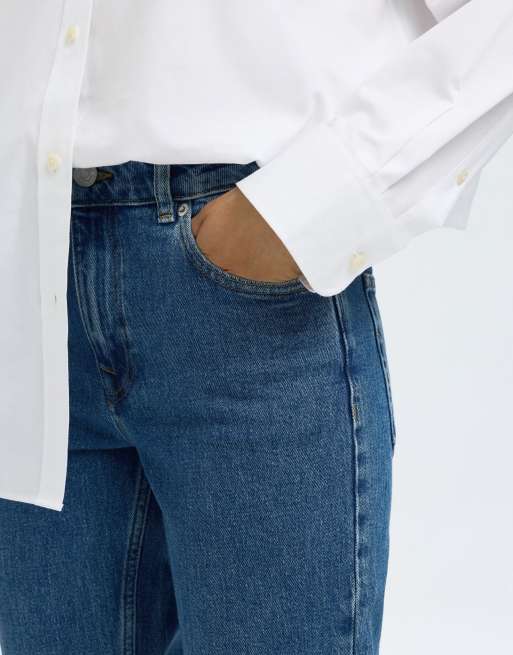Selected Femme – Mellanblå, avsmalnande jeans i slim fit , 4 av 6