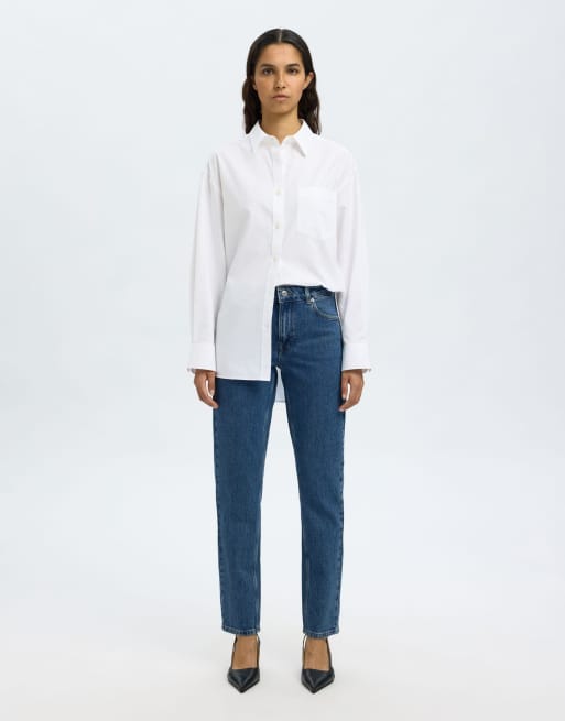 Selected Femme – Mellanblå, avsmalnande jeans i slim fit , 5 av 6