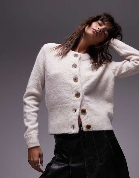 Selected Femme merino wool alpaca blend cardigan in cream - view 1