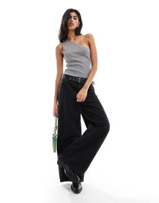 Selected Femme Metallic One Shoulder Top In Silver
