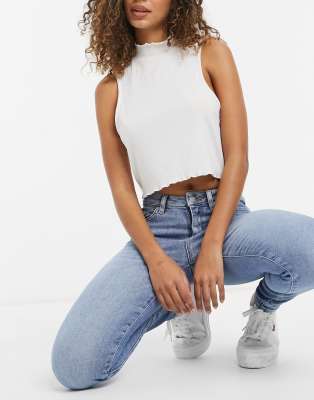 Selected Femme mid rise skinny jeans in light blue wash - ASOS Price Checker