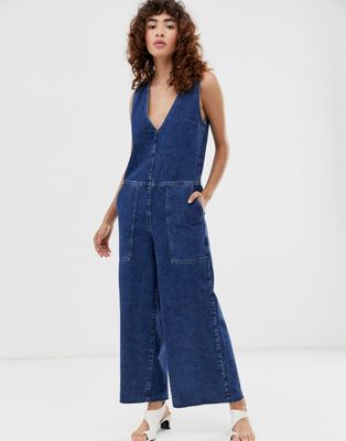 Selected Femme - Middenblauwe denim jumpsuit