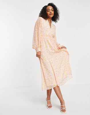 Selected Femme midi dress in pink print - ASOS Price Checker