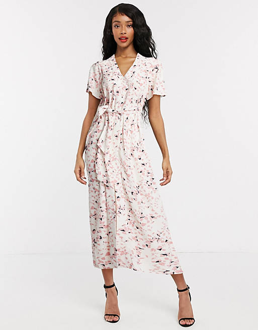 Selected Femme midi dress with tie waist in confetti print | ASOS
