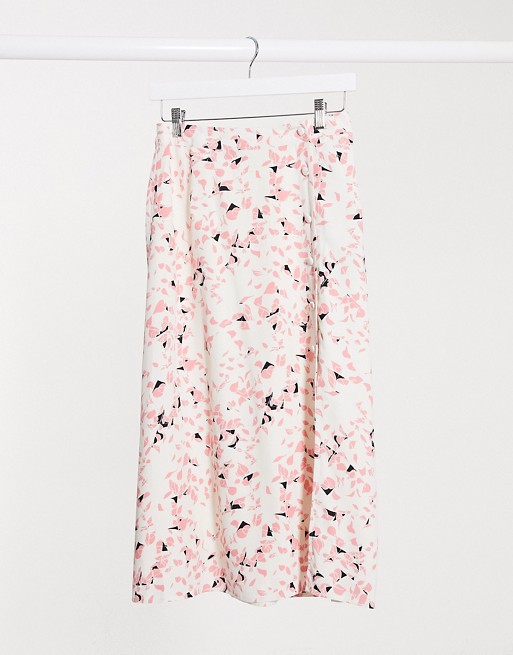 Selected Femme midi skirt with side split in confetti print
