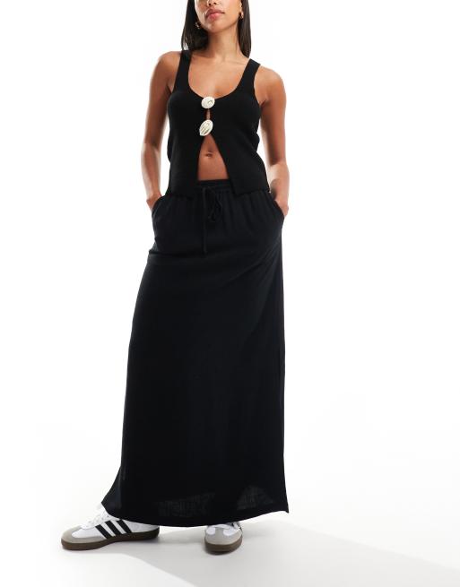 Selected Femme - Midirok van linnenachtige stof in zwart 