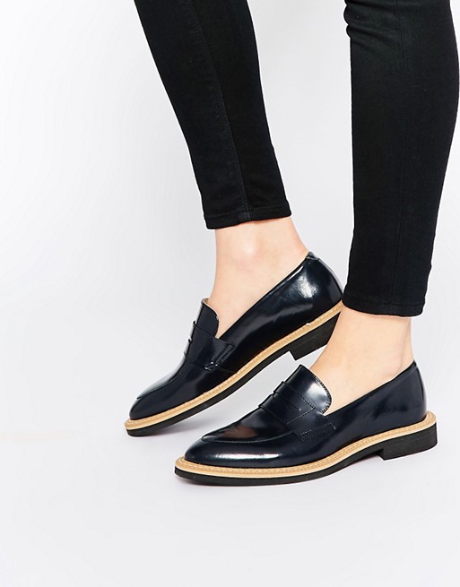 Selected | Selected Femme Mira Navy Leather Loafer Flat Shoes