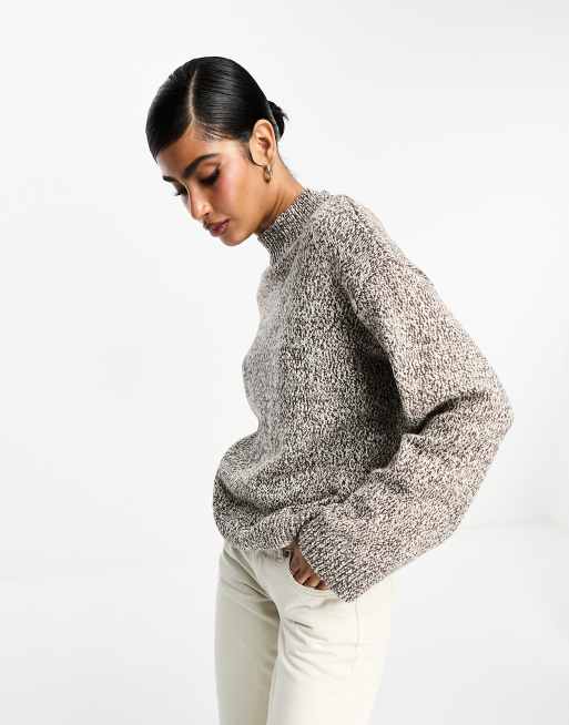 Selected Femme mottled high neck sweater in brown and cream