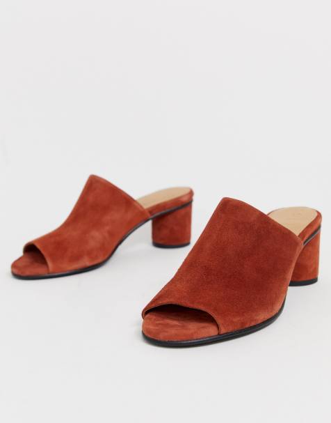 Selected Femme - Mules en daim Ã  talons ronds - Fauve