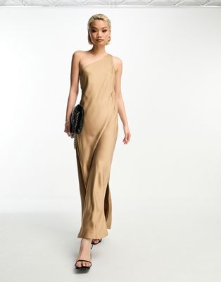 Selected Femme one shoulder satin midi dress in copper - ASOS Price Checker