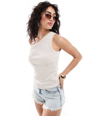 Selected Femme - One-Shoulder-Top in meliertem Beige aus Jersey-Neutral