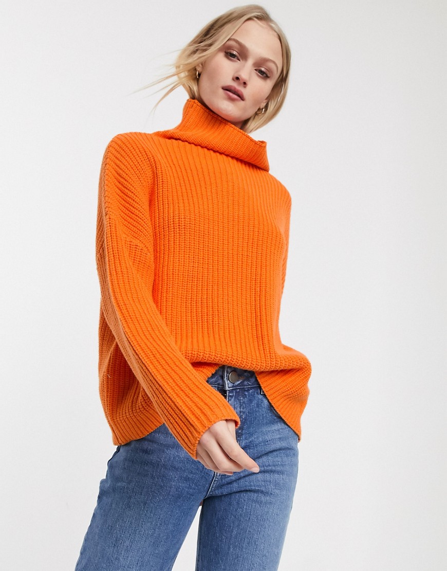 Selected Femme - Orange højhalset trøje i bomuldsblanding