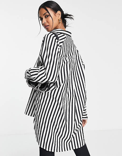 Tops Selected Femme organic cotton longline shirt in black stripe 