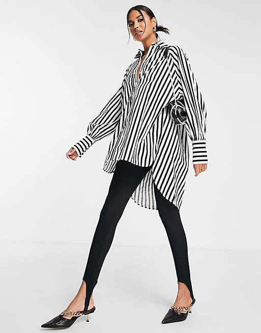 Tops Selected Femme organic cotton longline shirt in black stripe 
