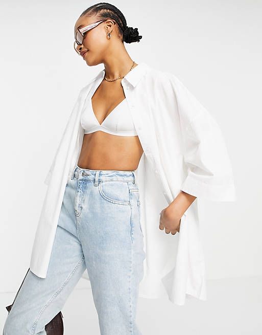 Designer Brands Selected Femme organic cotton longline shirt in white 