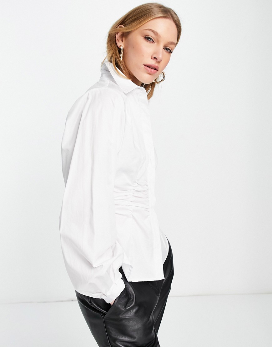 Selected Femme organic cotton shirt with gathered waist in white