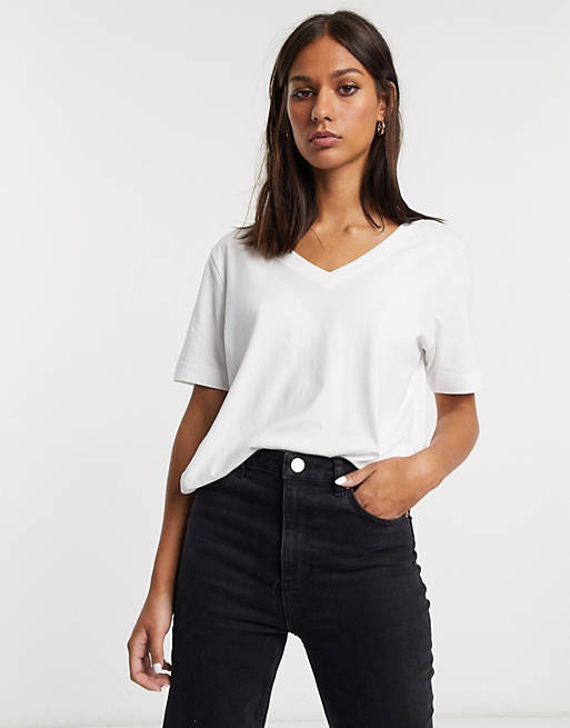 Selected Femme organic cotton T-shirt with short sleeves in white |