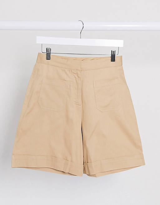 Shorts Selected Femme organic cotton wide leg shorts in camel 
