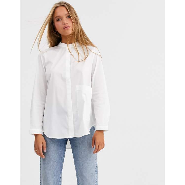 Selected Femme oversized collarless shirt with pocket in white ASOS