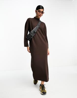 Selected Femme oversized high neck maxi dress in brown