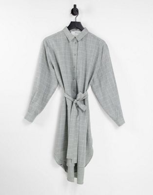 Selected Femme oversized longline shirt in grey grid check (part of a set) - ASOS Price Checker