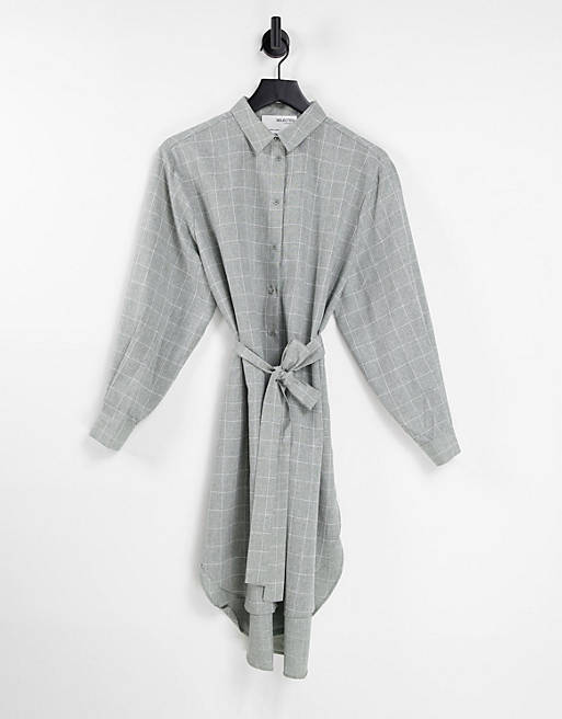 Selected Femme oversized longline shirt co-ord in grey grid check