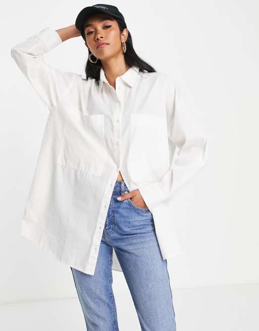 Selected Femme - Oversized overhemd met lange pasvorm in grijs