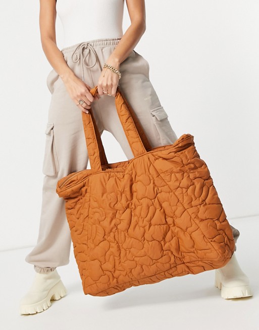 Selected Femme oversized quilted bag in brown