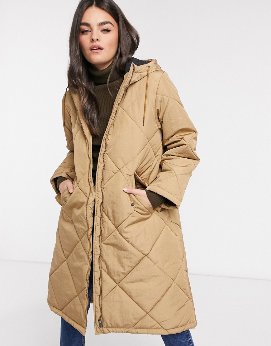 Selected Femme oversized quilted jacket in tan-Brown