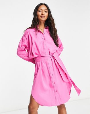 Selected Femme oversized shirt dress in pink