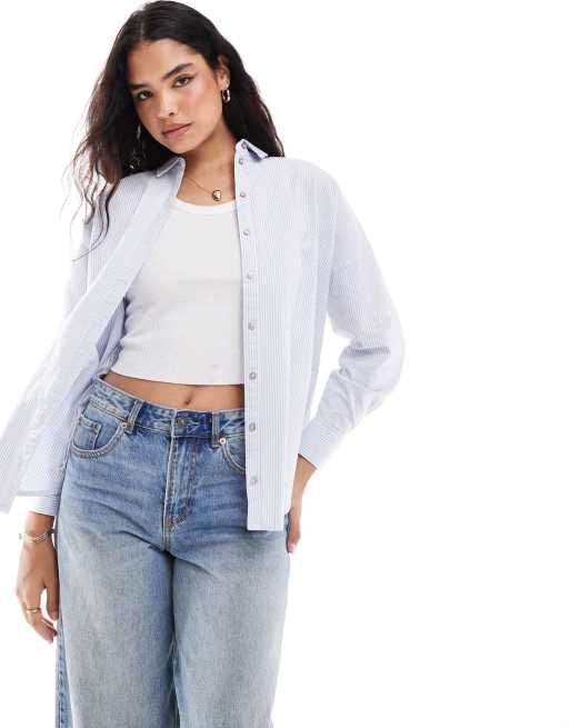 Selected Femme oversized shirt in blue stripe | ASOS