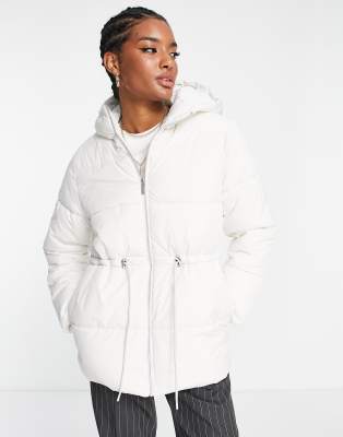 cream tie waist puffer jacket