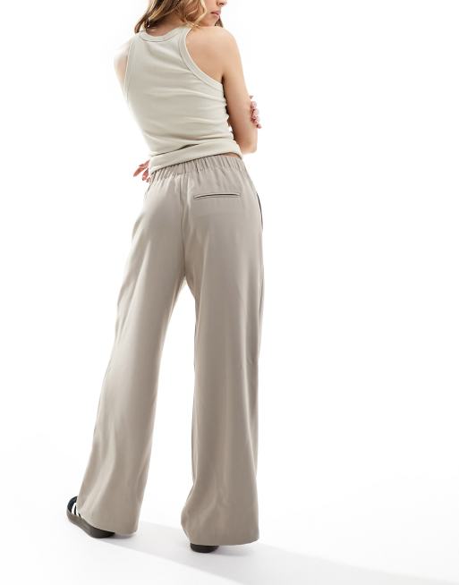 Selected Femme Pantalon ample taille haute Beige