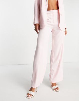 Selected Femme tailored soft wide leg trousers in pink - ASOS Price Checker