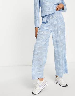 Selected Femme wide leg co-ord trousers in light blue check - ASOS Price Checker