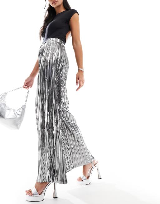Selected Femme - Pantalon large - Argent métallisé 