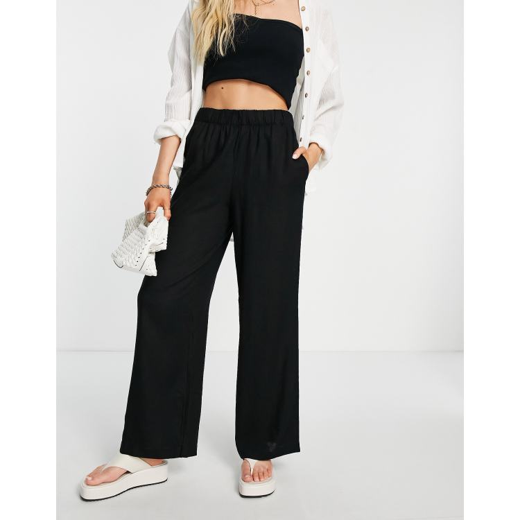 Selected Femme Pantalon large en lin m lang Noir ASOS