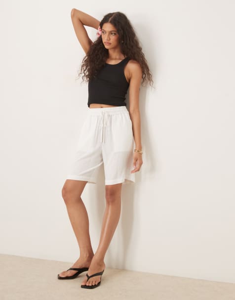 Selected Femme - Pantaloncini in lino bianchi - view 1