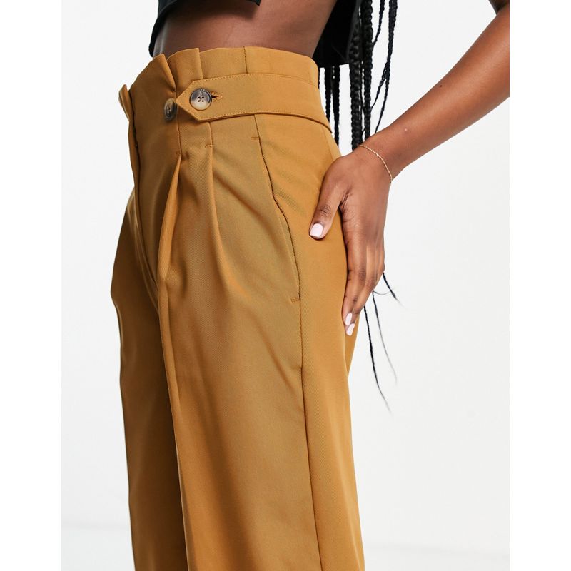 Donna 7I70h Selected Femme - Pantaloni sartoriali in tessuto riciclato marrone a vita alta con bottoni