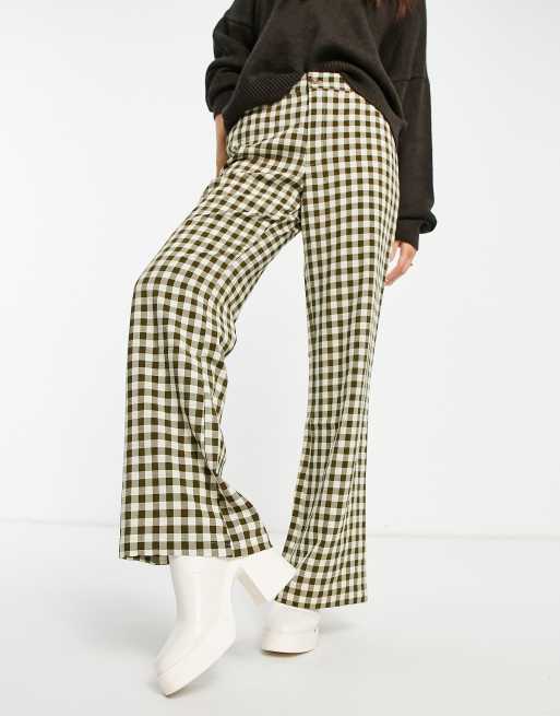 Selected Femme - Pantaloni verdi a quadri con fondo ampio 