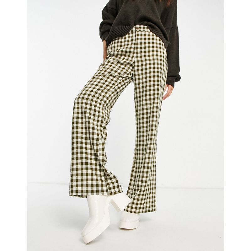 Donna y3B7W Selected Femme - Pantaloni verdi a quadri con fondo ampio 