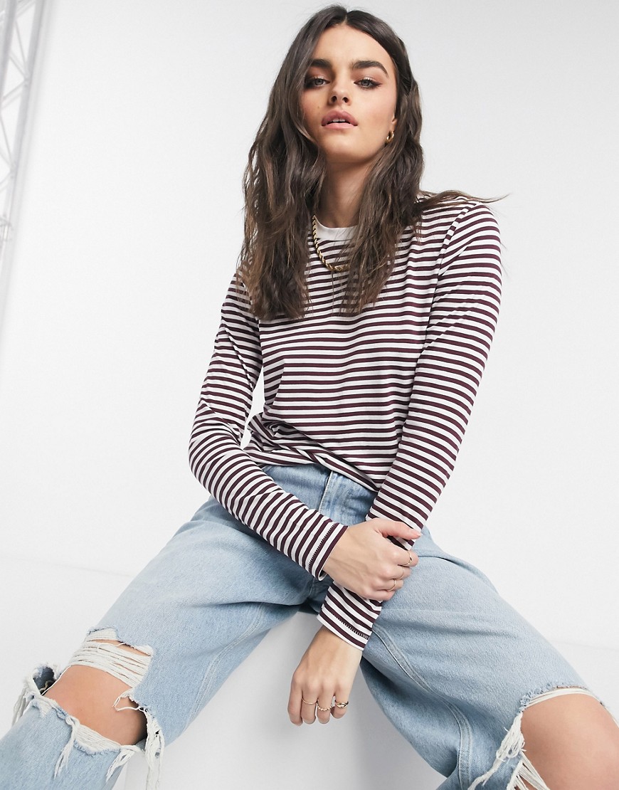 Selected Femme perfect t-shirt with long sleeves in red stripe-Multi