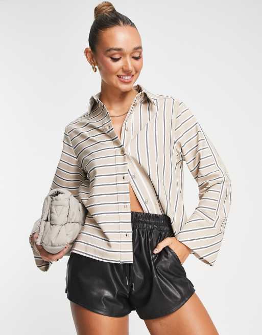 Selected Femme – Piaskowa koszula w kolorowe paski