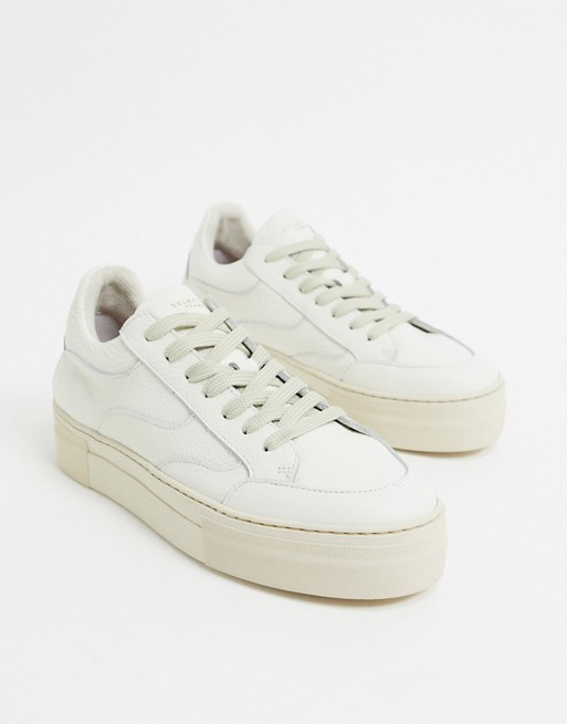 Selected Femme platform leather trainer in white