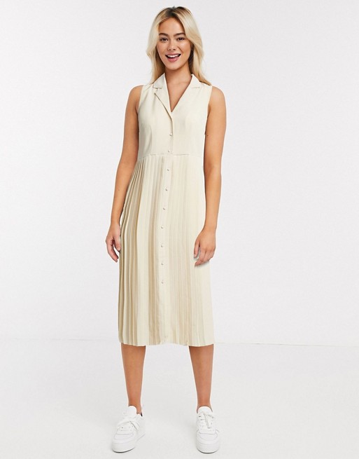 Selected Femme pleated midi dress in cream
